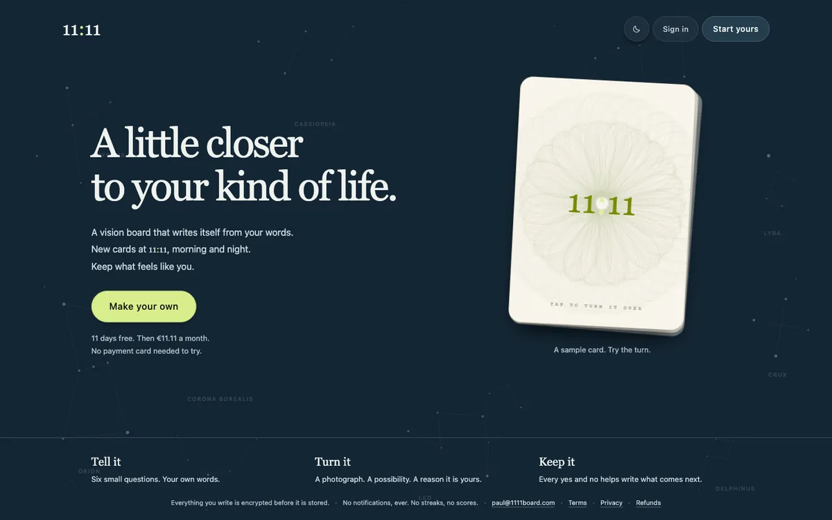 The 11:11 home page